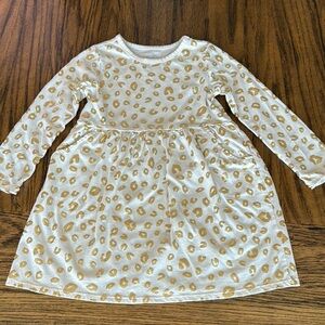 Gold and White Foil Leopard Print Long Sleeve Dress
